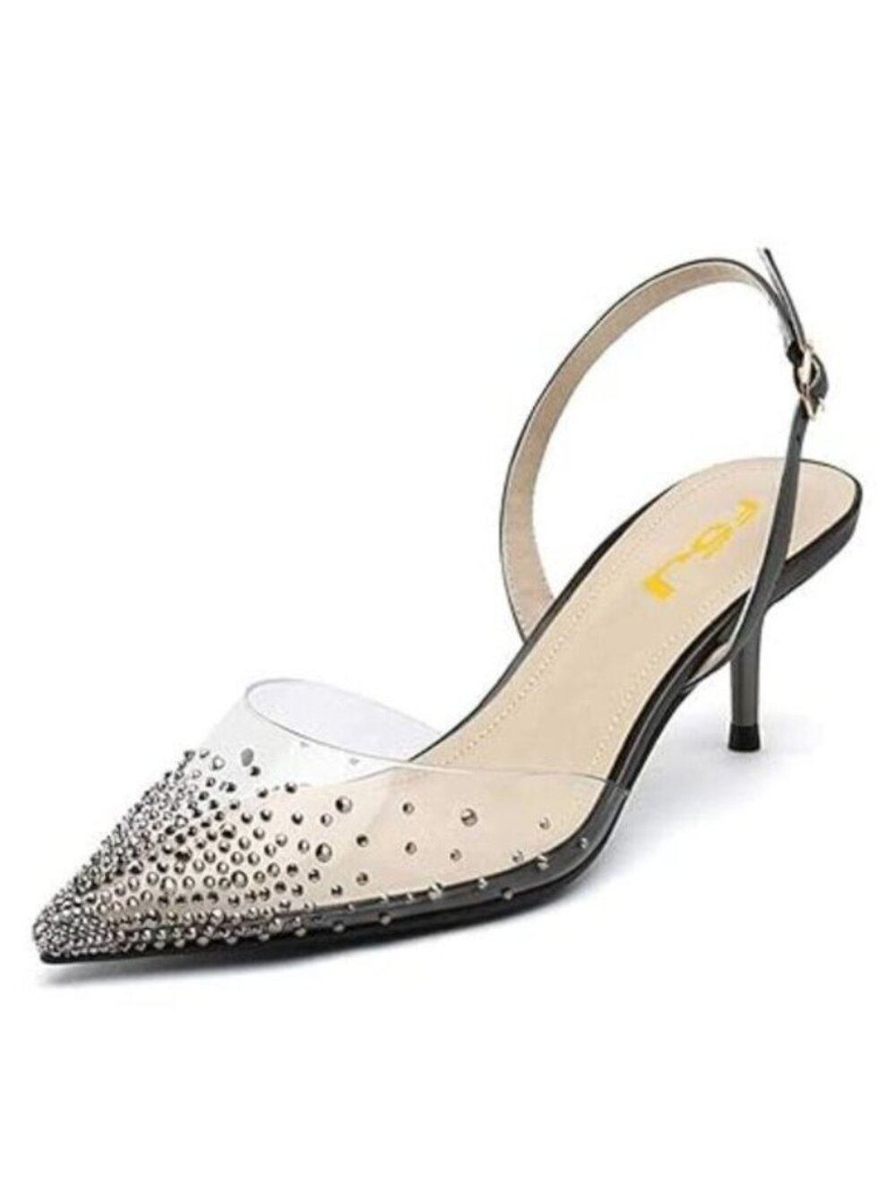 FSJ Women Crystal Studded Clear Pumps Sparkle Rhinestones Mid Low Heel Sandals S